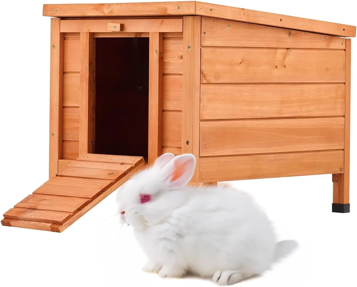 Outdoor Weatherproof Rabbit Hutch Hideout Indoor Bunny Cage, Wooden Outside Shelter for Rabbits