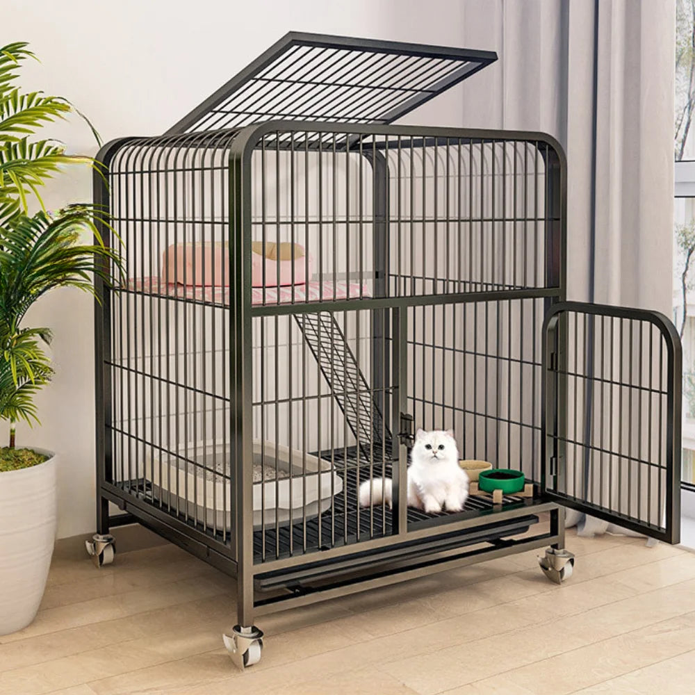 Iron Mesh Cat Cages Duplex Luxury Large Space Dogs House Metal Dog Crate with Door Double Layer Luxury Climbing Frame Pet Cage