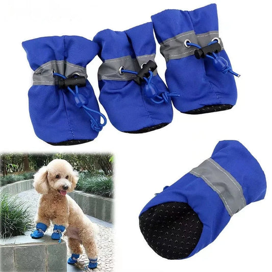 4pcs/set Waterproof Pet Dog Shoes Anti-slip Rain Boots Footwear for Small Cats Dogs Puppy Dog Pet Booties Pet Paw Accessories