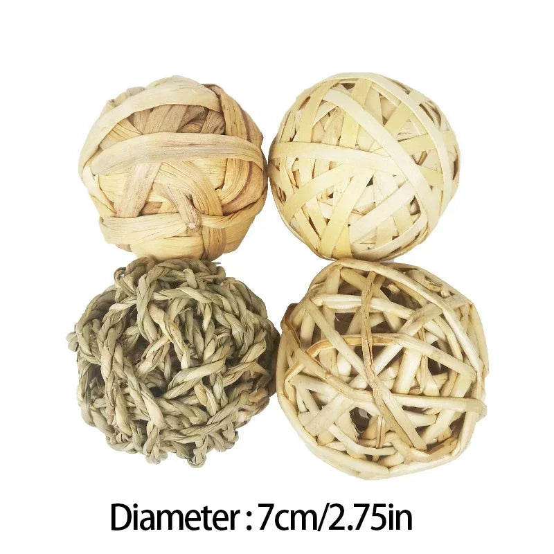 7CM Chewing Braided Ball Hamster Guinea Pig Rabbit  Small Animal Play Pet Interactive Chew Toy Natural Grass Ball