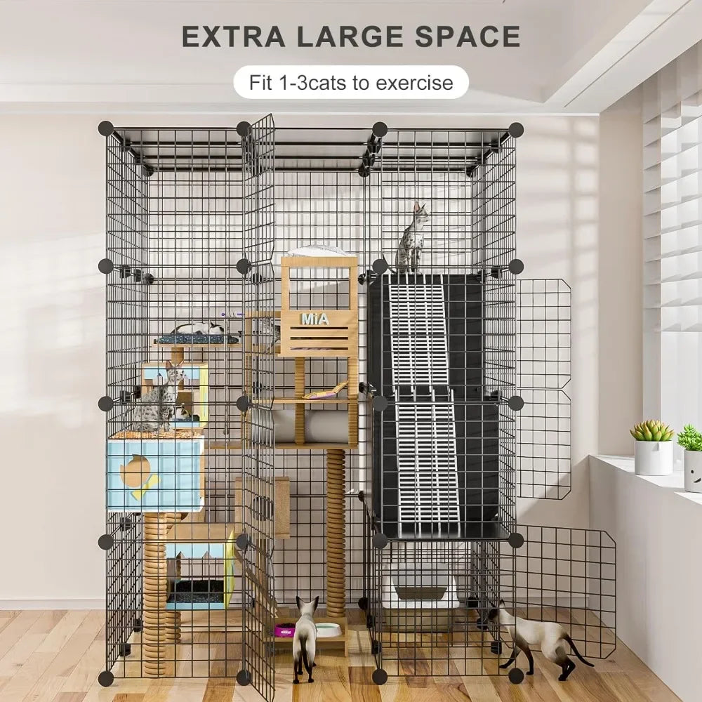 Large Cat Cage Indoor with Storage Cube indoor Cat Enclosure Indoor Metal Wire Kennels Detachable Cat Crate Playpen