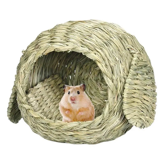 Small Pet Grass House Woven Animal Hut Bunny House Play Hideaway Hay Mat Bed Chew Toy For Rabbit Pigs Gerbils Hamster