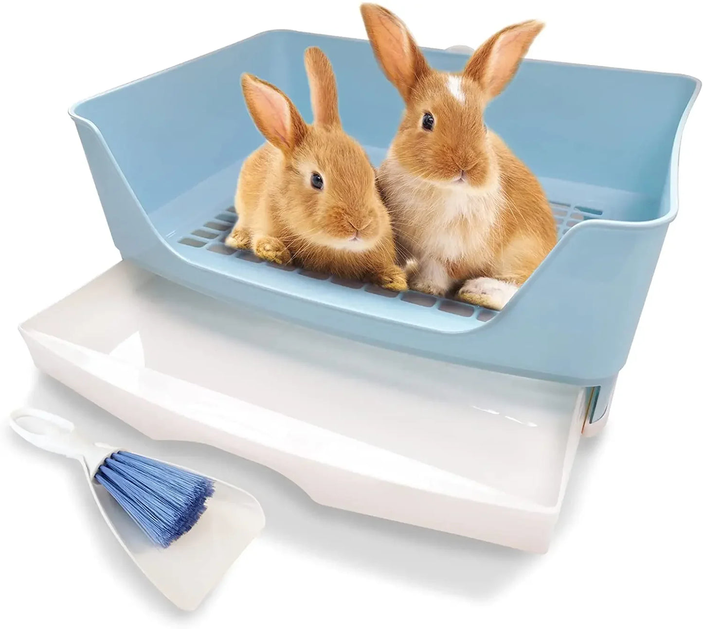 Large Rabbit Litter Box Set Round Corner Toilet Bedpan with Drawer Easy To Clean for Adult Hamster/Guinea Pig/Ferret/Bunny