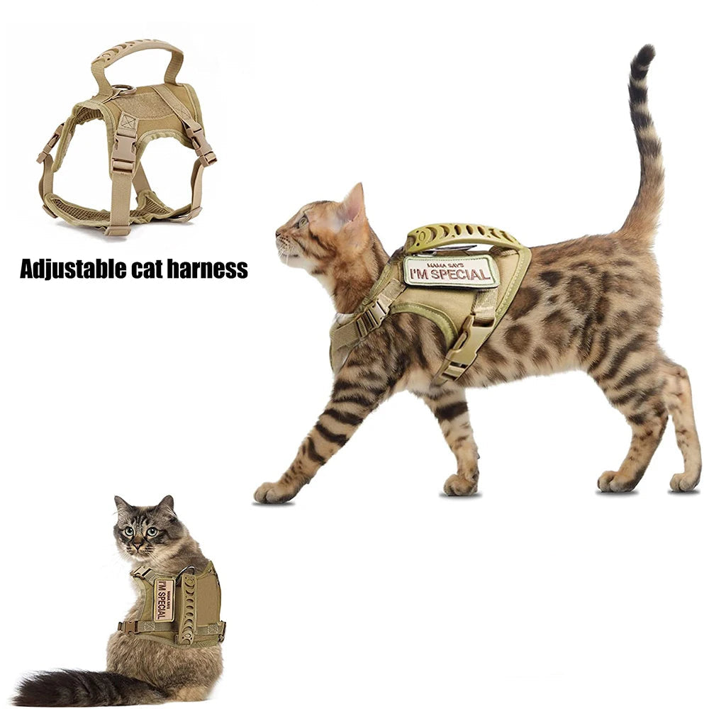 Tactical Cat Harness For Walking Escape Proof Adjustable Pet Vest Harness Soft Mesh With Control Handle