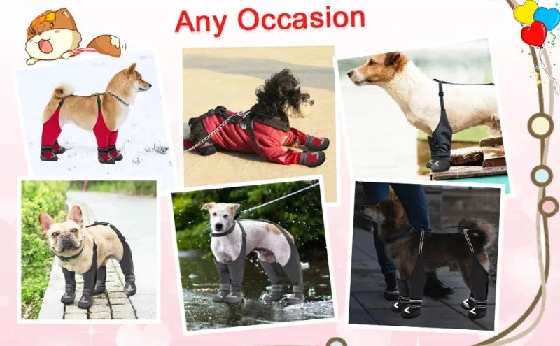 Dog Suspender Boots Tall Dog Boots Anti-Slip&Fall Waterproof Dog Shoes Leggings Winter Snow Rain Hiking Paws Protector