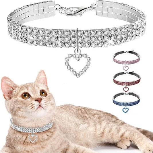 Cat Collar Three Rows Rhinestones  Decoration Necklace Simple Stylish