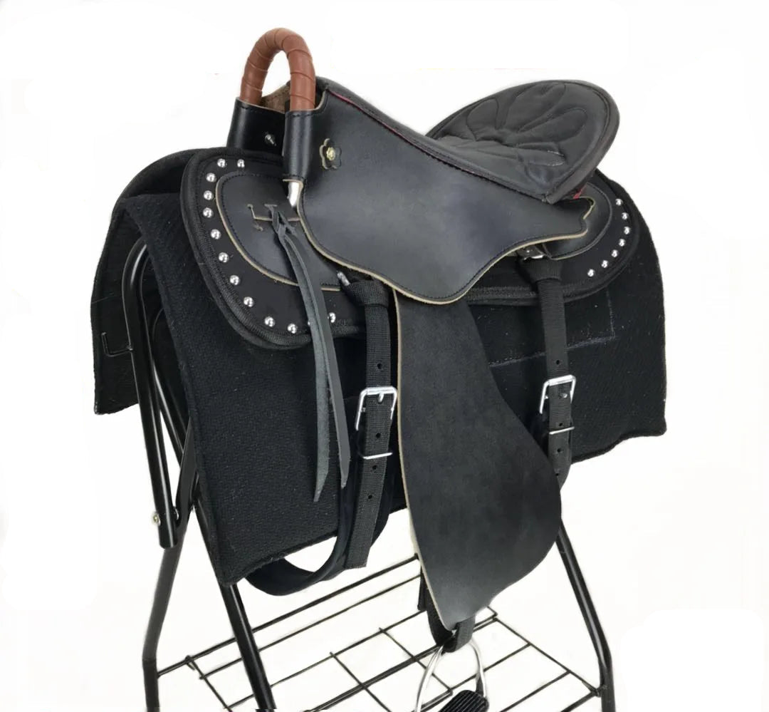 New Horse Saddle, Complete Harness Cowhide Tourist Saddle Equestrian Equipment Horse Accessories