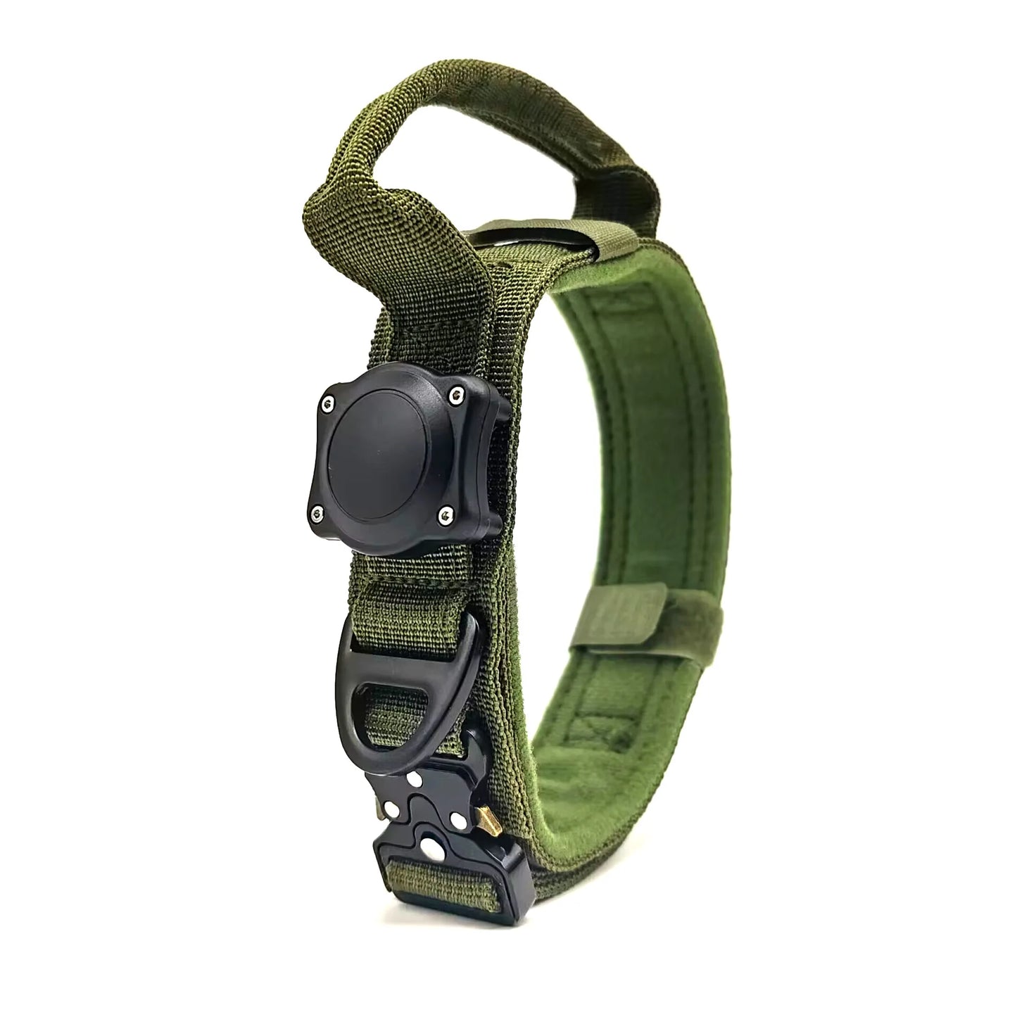 Dog Collar with Handle for Apple AirTag, Dog Collar for Large Medium Dogs, Military Dogs with Metal Buckle (AirTag sold separately)