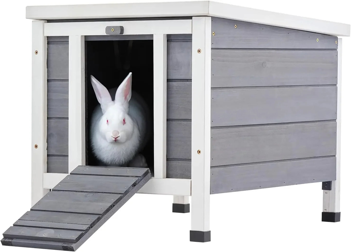 Outdoor Weatherproof Rabbit Hutch Hideout Indoor Bunny Cage, Wooden Outside Shelter for Rabbits