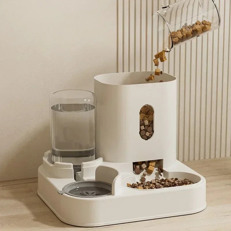 Automatic Feeder Cat Food Bowl With Water Fountain Pet Large Capacity Raised Stand Dish Bowl