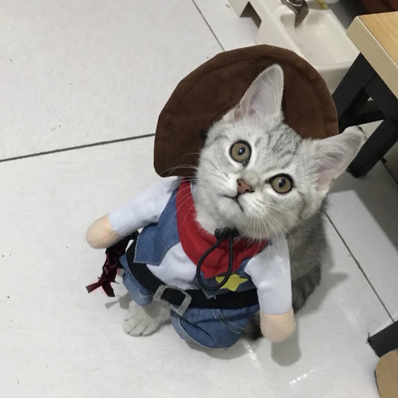 Cat Cowboy Costume Jeans Hoodie Shirts Halloween Costume Jumpsuit Puppy Clothes Funny Coat