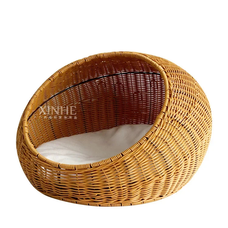 Cat Bed Cattery Kennel Pet Bed Rattan Weaving All-season Semi-closed Ventilate Pet Products Wear-resistant Pet Accessories