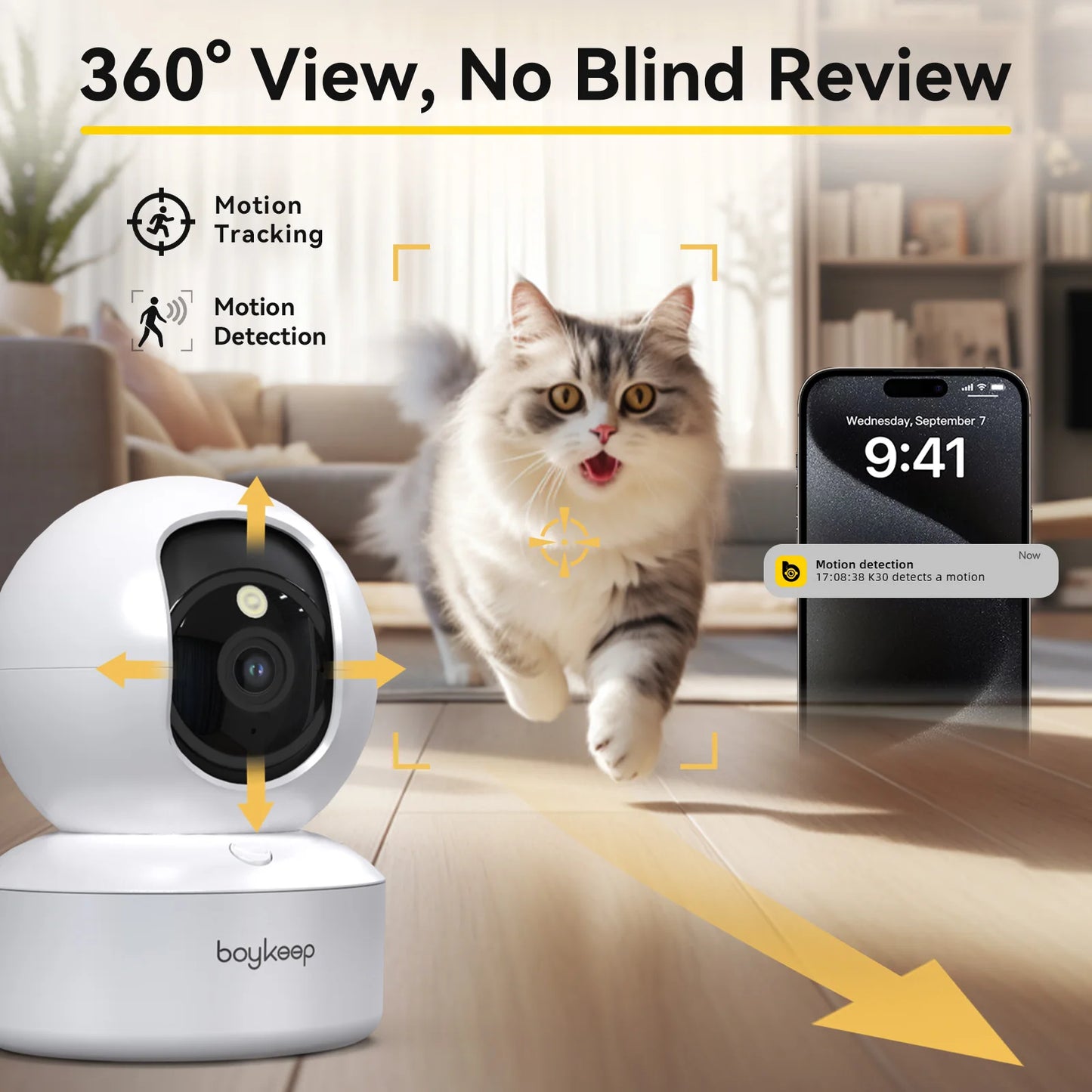 Pet Camera with Phone App, 5G/2.4GHz WiFi Indoor Security Camera, 360° Pan & Tilt, 2-Way Audio, Night Vision