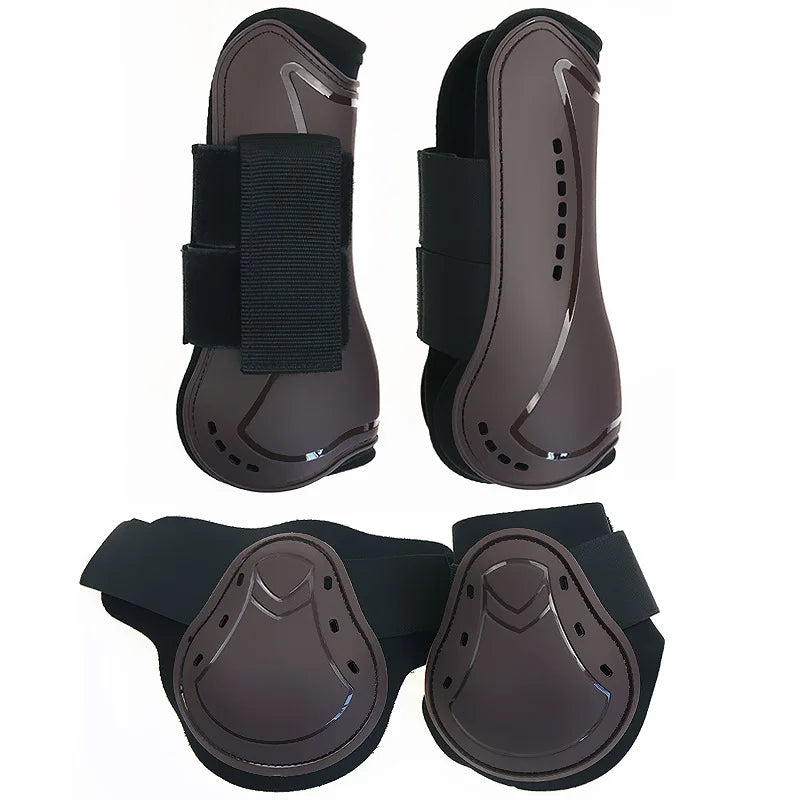 Horse Protection Leg Guard Boots Front Hind Leg Boots Adjustable PU Shell Wrap Protective Boots Horse Fly Leg Guards Set