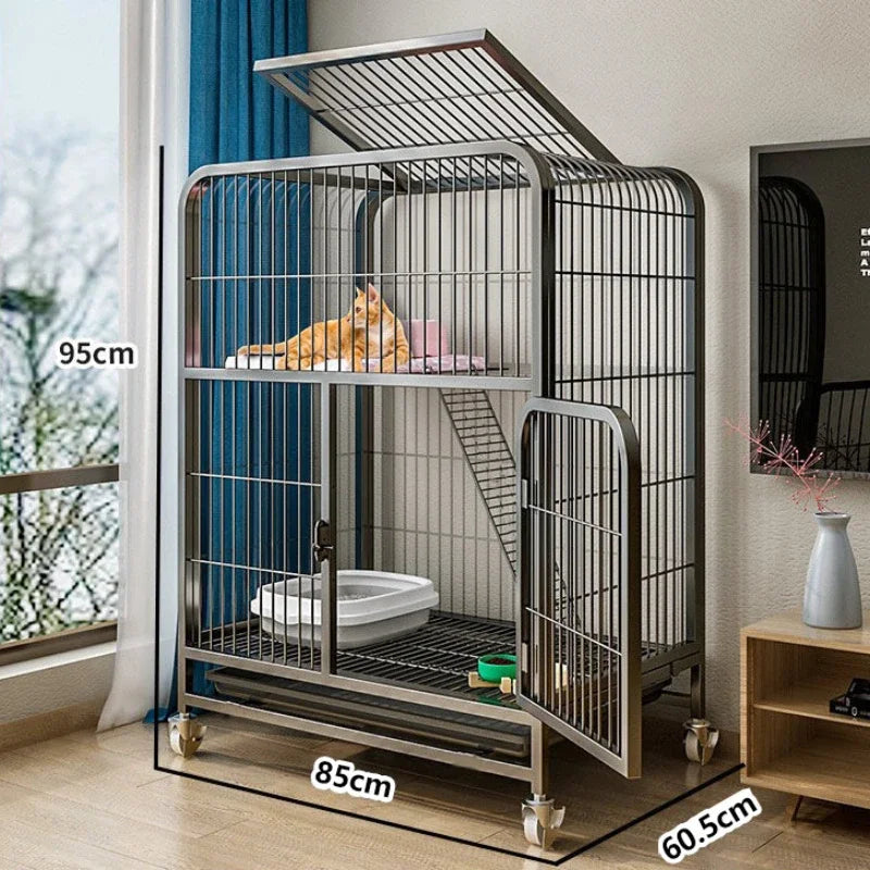 Iron Mesh Cat Cages Duplex Luxury Large Space Dogs House Metal Dog Crate with Door Double Layer Luxury Climbing Frame Pet Cage