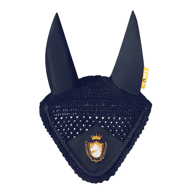 Cavassion High quality Navy Horse Ear Cover embrodery White color horse ear taking care mask black color equestrian equipment