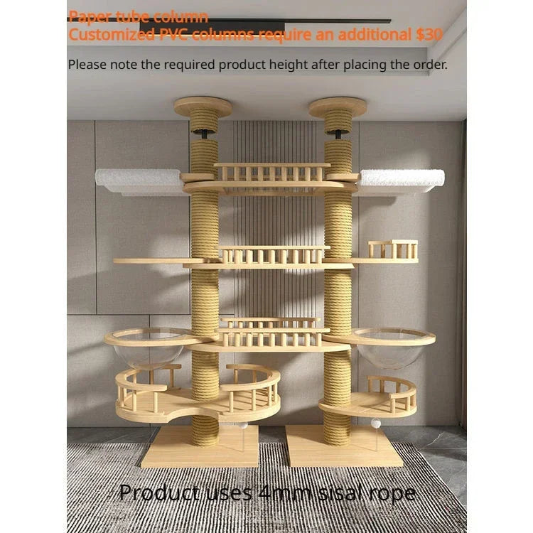 Large Solid Wood Cat Scratching Post Column Without Drilling Double Column Multi-layer Tower Cat Scratching Board