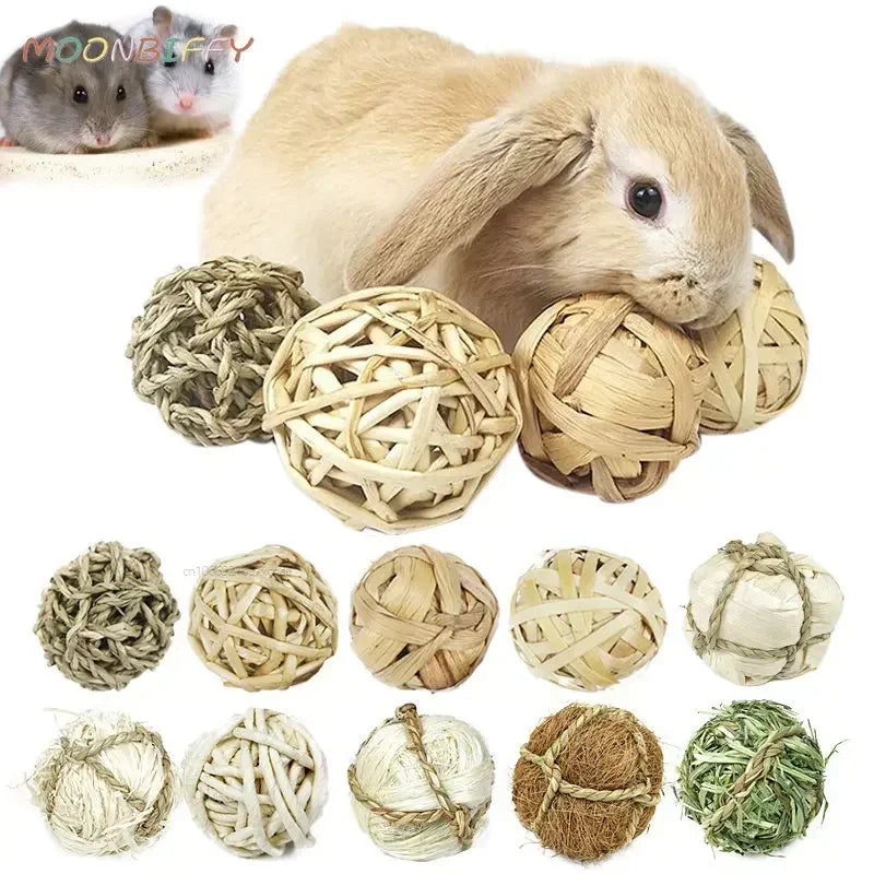 7CM Chewing Braided Ball Hamster Guinea Pig Rabbit  Small Animal Play Pet Interactive Chew Toy Natural Grass Ball