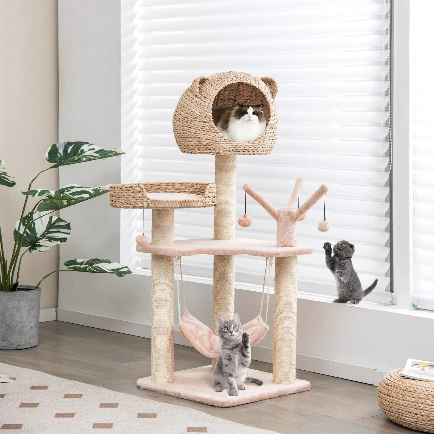 121 cm Tall Cat Tree Cat Climbing Tower Sisal with Private Condo Large Bed