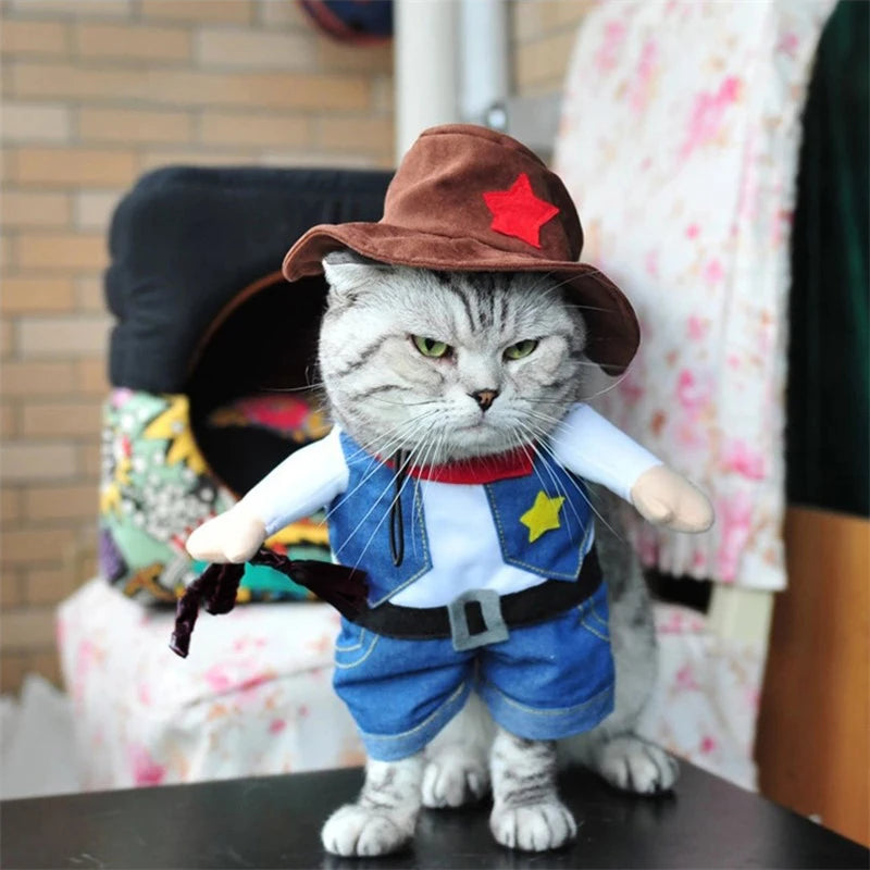 Cat Cowboy Costume Jeans Hoodie Shirts Halloween Costume Jumpsuit Puppy Clothes Funny Coat