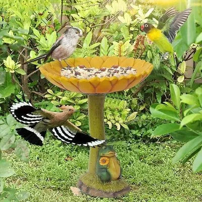 Animal themed Bird Bath, Sunflower Bird Bath, Outdoor Bird Bath Bowl, Bird Fountain Decoration for Garden