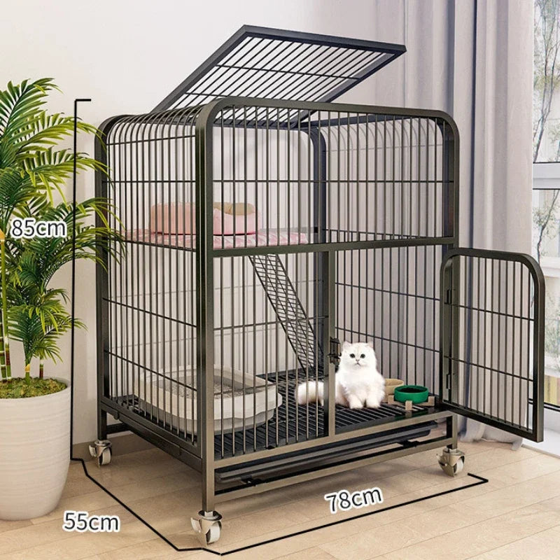 Iron Mesh Cat Cages Duplex Luxury Large Space Dogs House Metal Dog Crate with Door Double Layer Luxury Climbing Frame Pet Cage