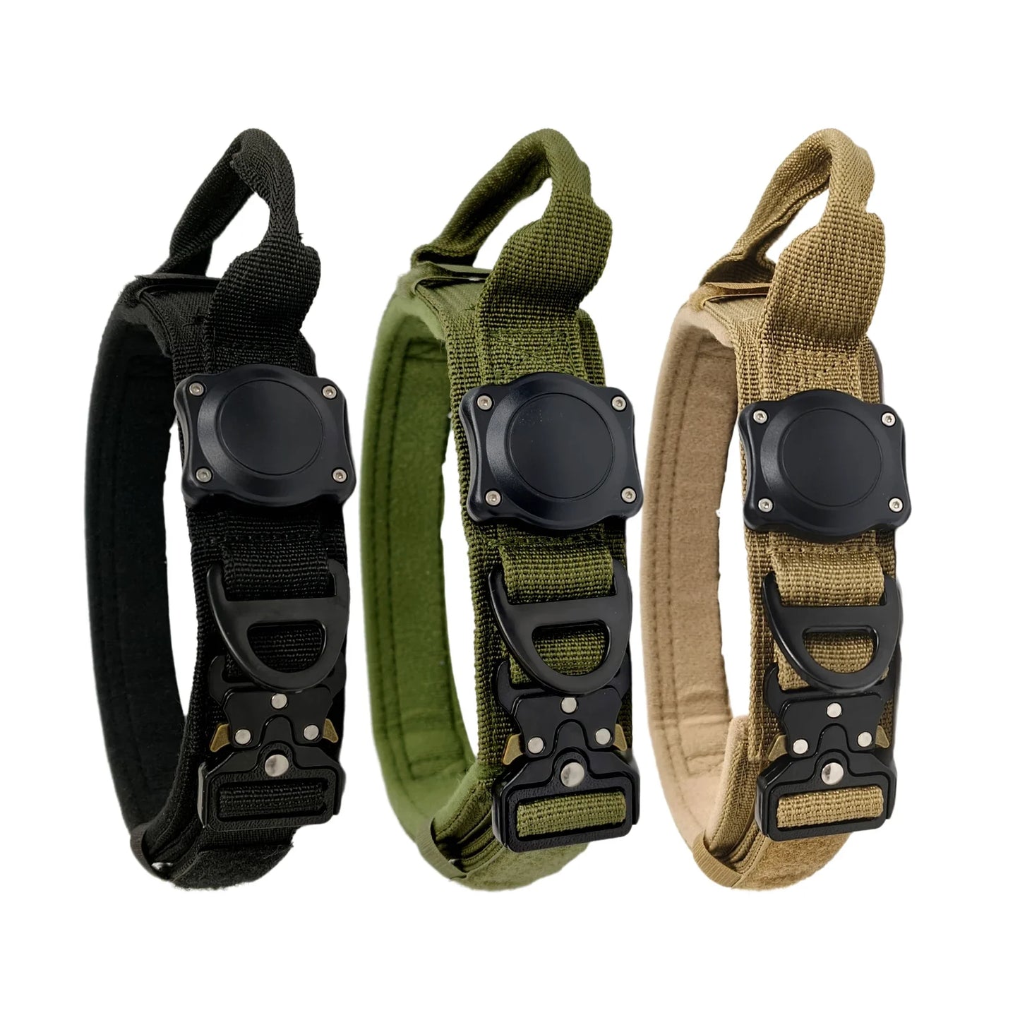 Dog Collar with Handle for Apple AirTag, Dog Collar for Large Medium Dogs, Military Dogs with Metal Buckle (AirTag sold separately)