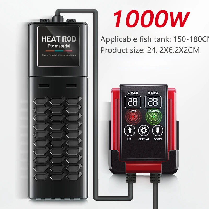 Aquarium Fish Tank Heater Smart LED Temperature Display Adjustable Water Heating Rod Temperature Control 1200W