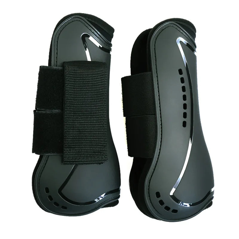 Horse Protection Leg Guard Boots Front Hind Leg Boots Adjustable PU Shell Wrap Protective Boots Horse Fly Leg Guards Set