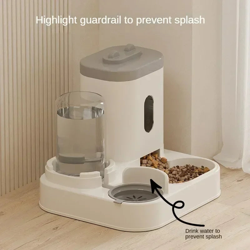 Automatic Feeder Cat Food Bowl With Water Fountain Pet Large Capacity Raised Stand Dish Bowl