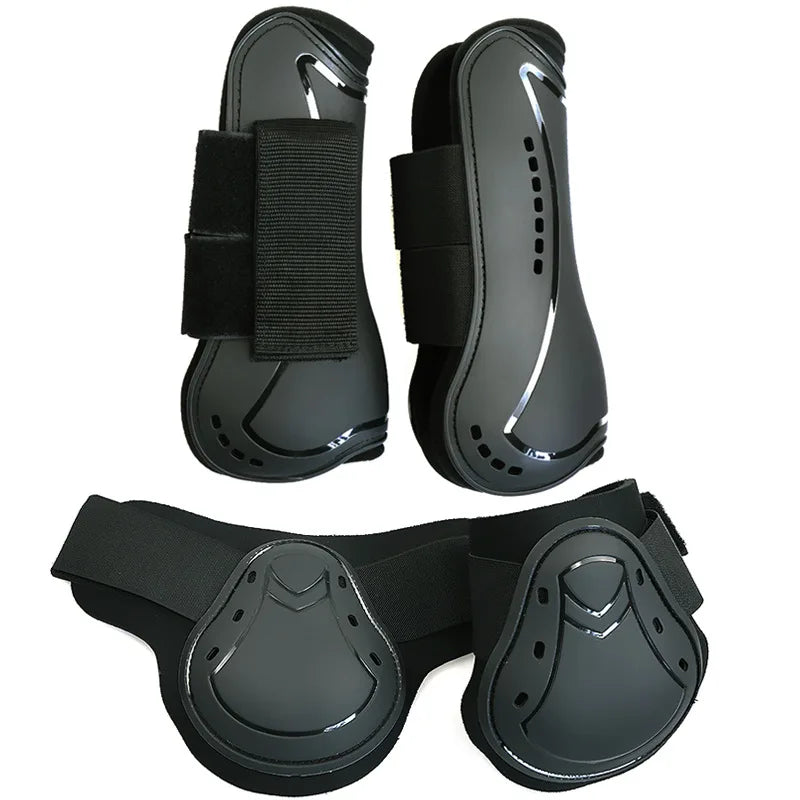 Horse Protection Leg Guard Boots Front Hind Leg Boots Adjustable PU Shell Wrap Protective Boots Horse Fly Leg Guards Set