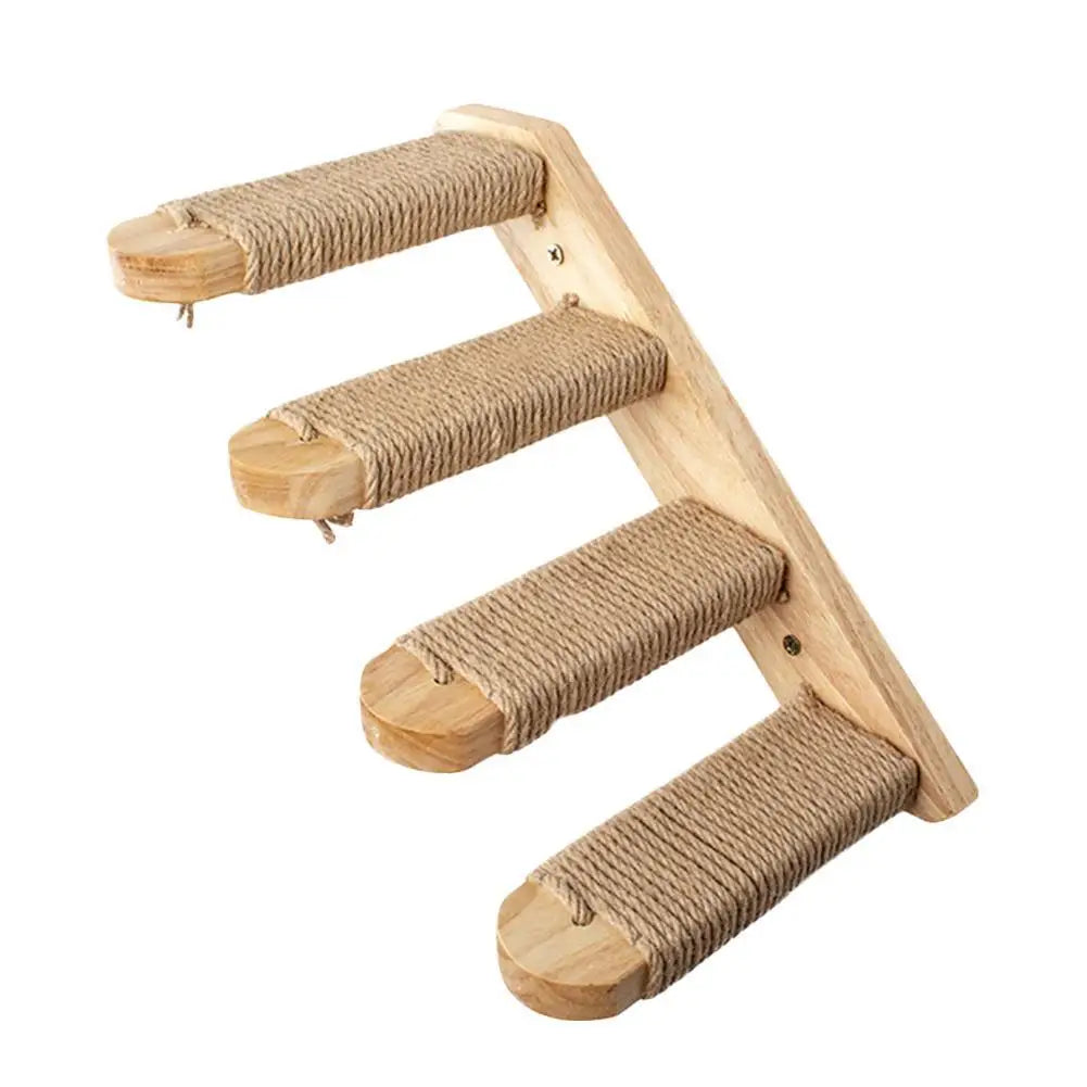 Cat Tree Wall Mounted Cat Shelves Scratching Post for Cat Jumping Platform and Cat Hammock Rope Ladder Wall Wooden Furniture