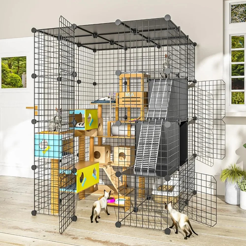 Large Cat Cage Indoor with Storage Cube indoor Cat Enclosure Indoor Metal Wire Kennels Detachable Cat Crate Playpen