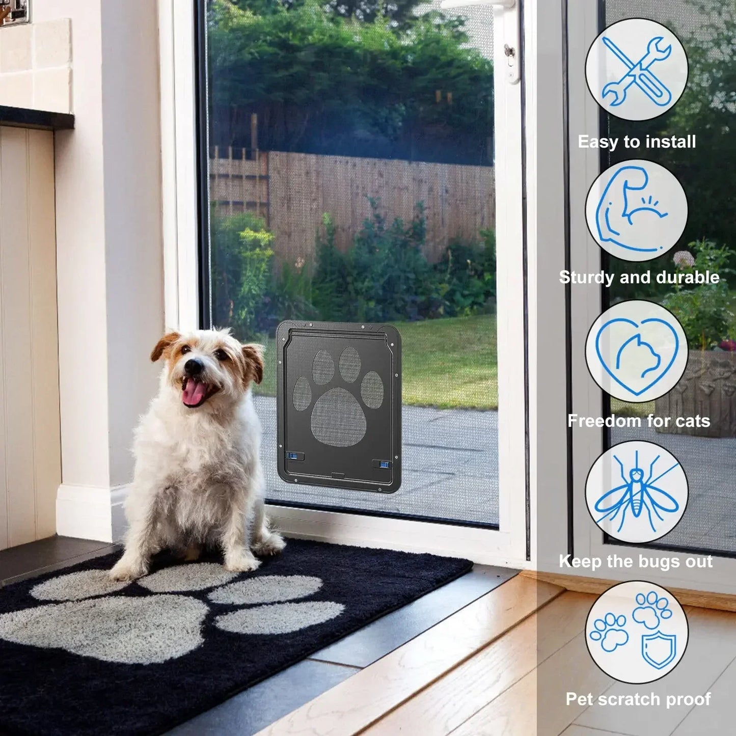 Pet Door For Screen Doors Lockable Magnetic Screen Dogs Cats Window Gate House