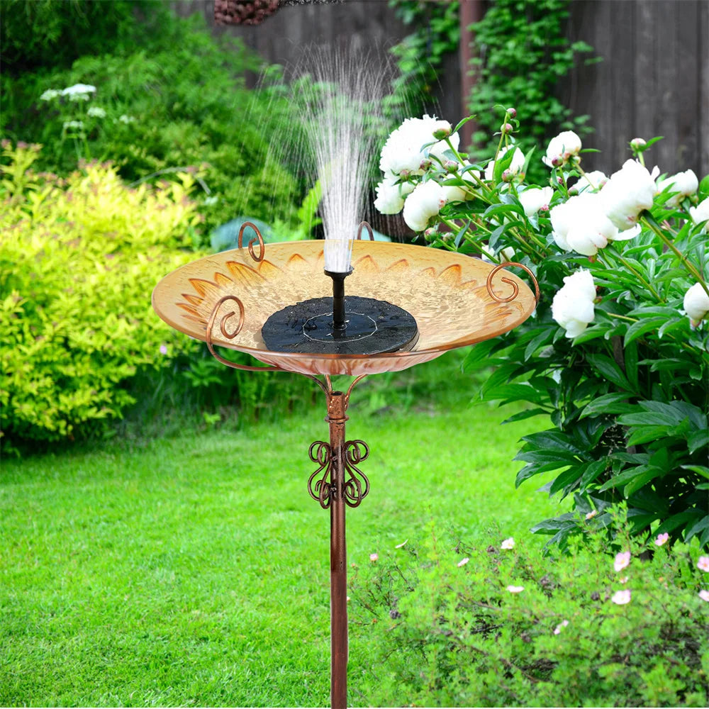 Glass Bird Bath Garden Outdoor Birdbath Birdfeeder with Metal Stake Bird Feeder Bird Bath Bowl for Garden Yard Lawn Decor