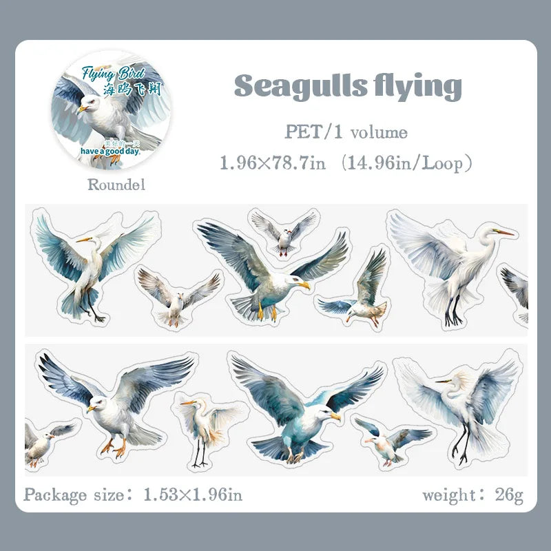 6 styles 50mm*2m Flying Bird series Stickers Bird theme collage Decorative Diary Album Scrapbooking Journal