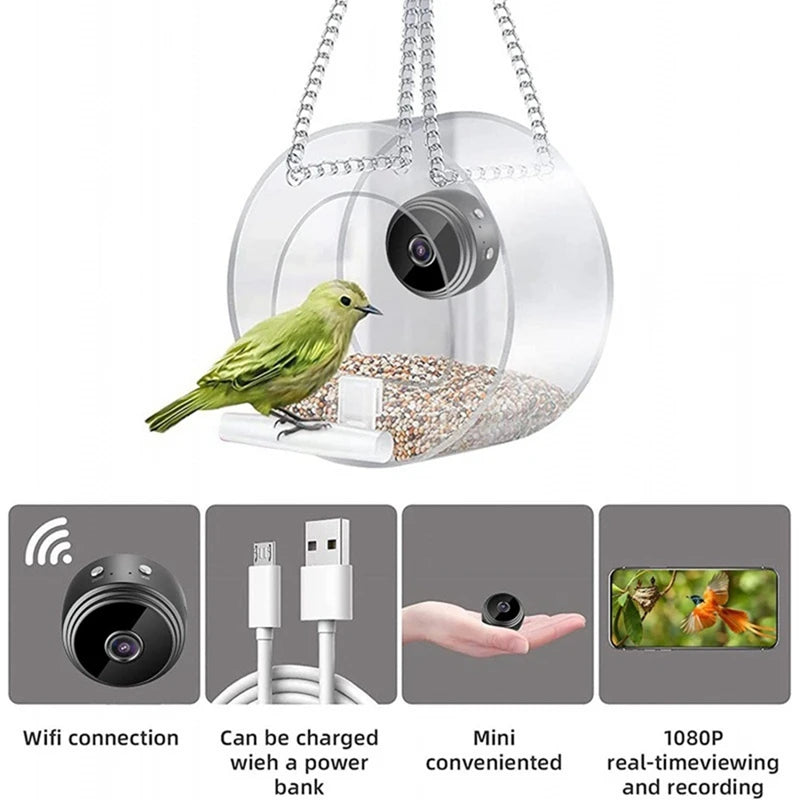 Bird Feeder With Camera, With HD Night-Version As Shown Plastic For Outdoor Bird Watching & Capture Photos