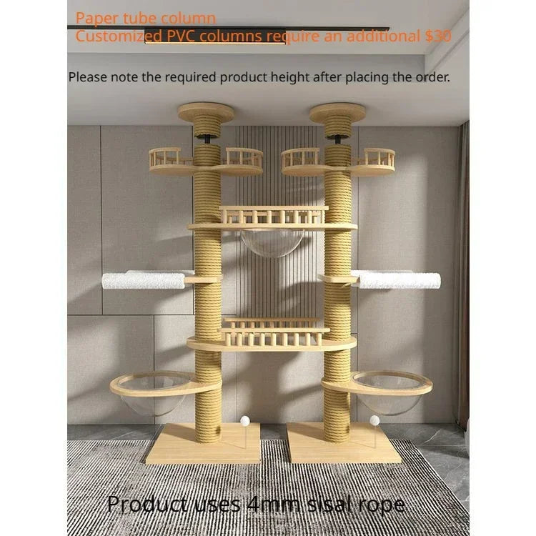 Large Solid Wood Cat Scratching Post Column Without Drilling Double Column Multi-layer Tower Cat Scratching Board