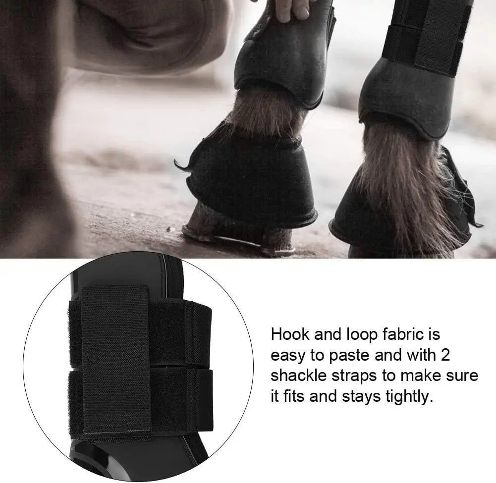 Horse Protection Leg Guard Boots Front Hind Leg Boots Adjustable PU Shell Wrap Protective Boots Horse Fly Leg Guards Set