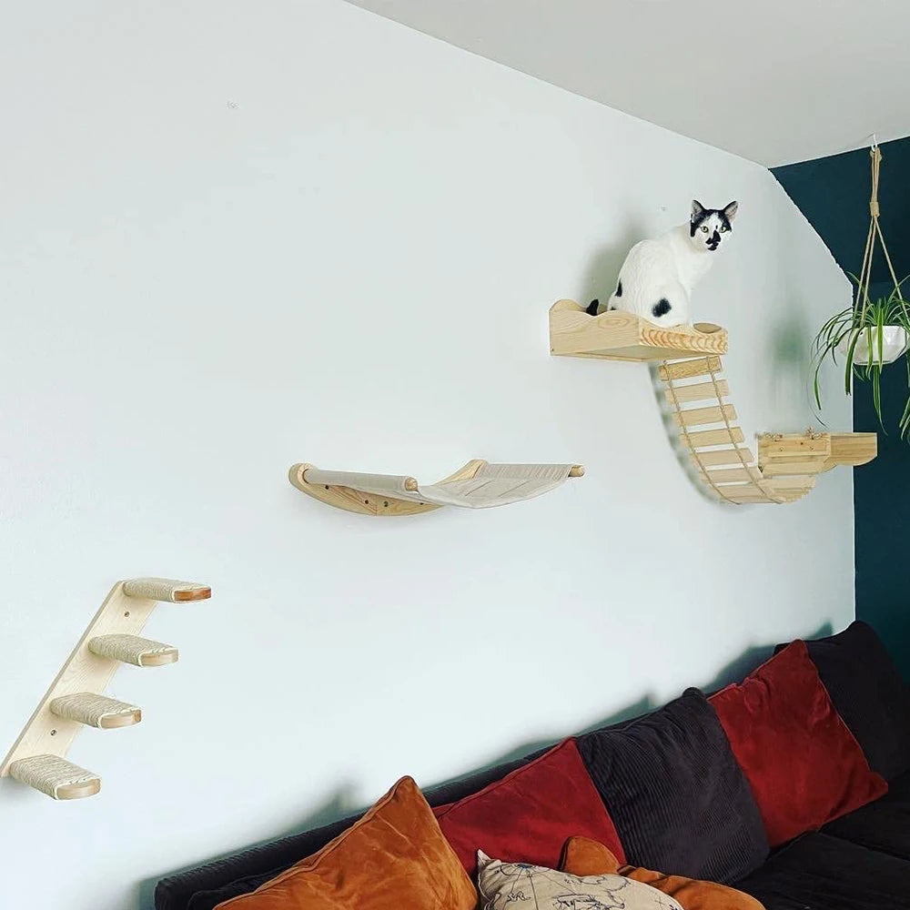 Cat Climbing Shelf  Wall Mounted Furniture Cat Bridge and House Wooden Pet Shelves Tree Tower For Sleeping Climbing Cat Perch