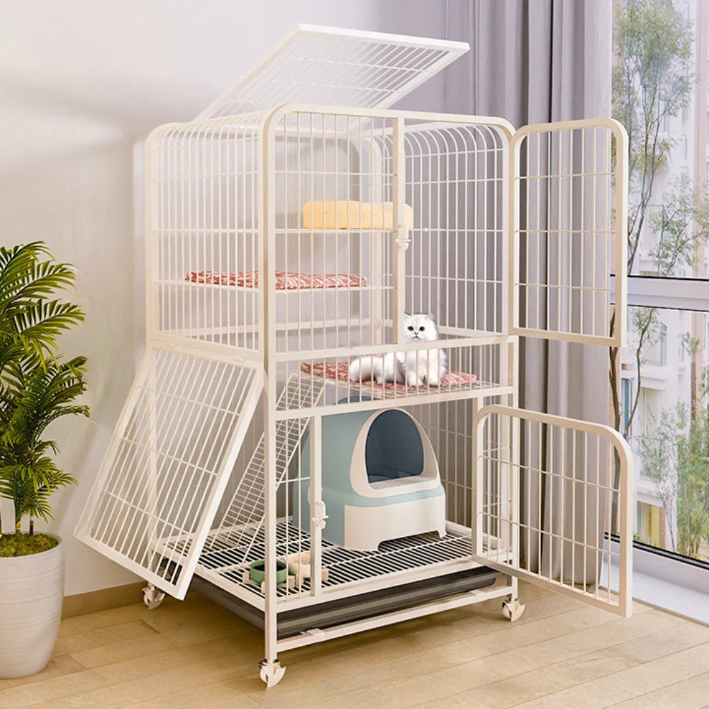 Iron Mesh Cat Cages Duplex Luxury Large Space Dogs House Metal Dog Crate with Door Double Layer Luxury Climbing Frame Pet Cage