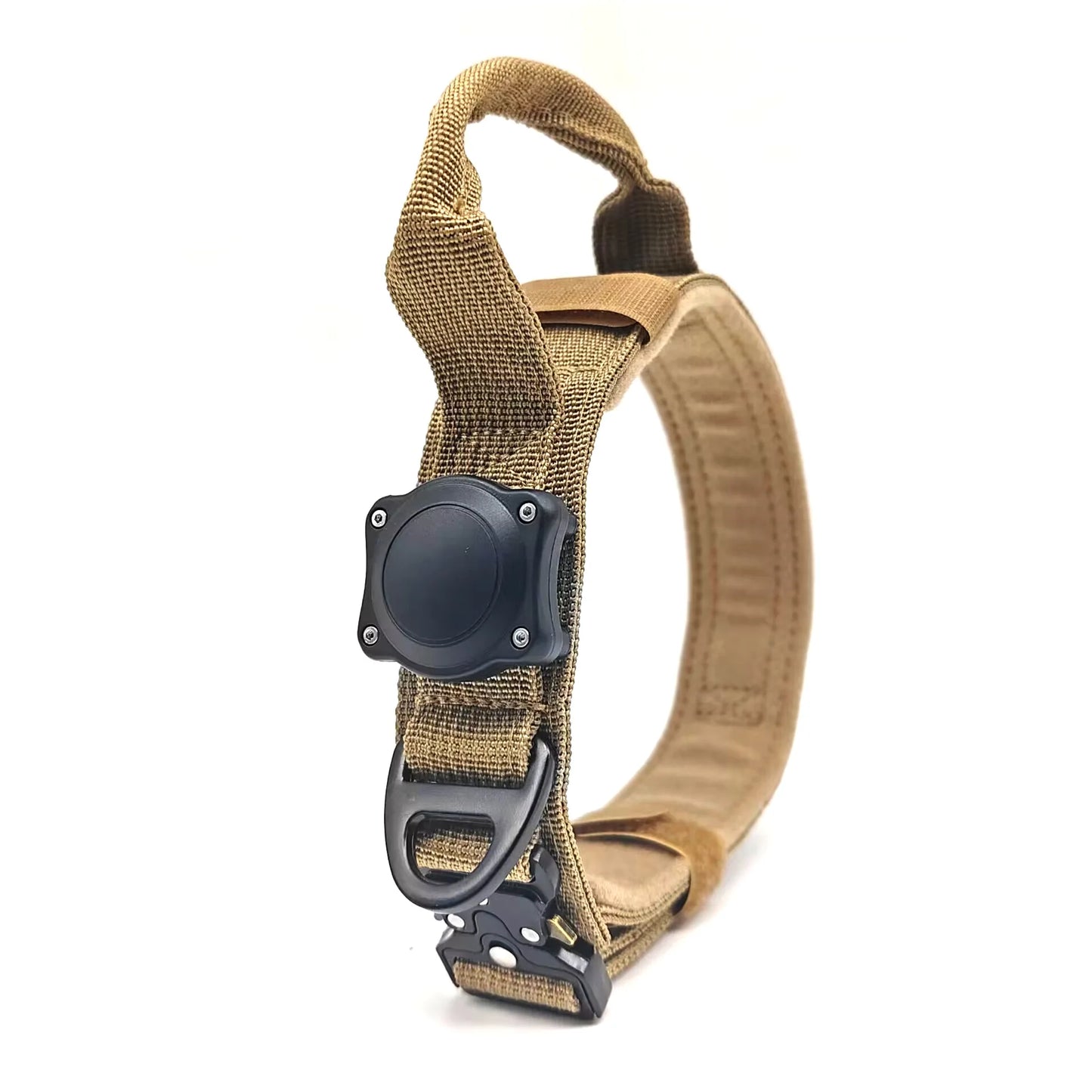 Dog Collar with Handle for Apple AirTag, Dog Collar for Large Medium Dogs, Military Dogs with Metal Buckle (AirTag sold separately)