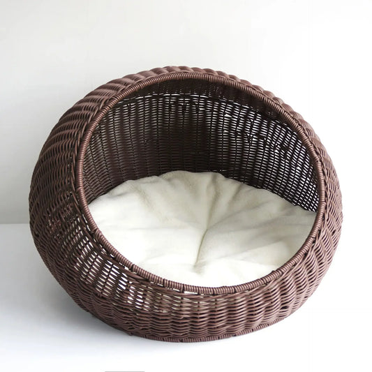 Cat Bed Cattery Kennel Pet Bed Rattan Weaving All-season Semi-closed Ventilate Pet Products Wear-resistant Pet Accessories