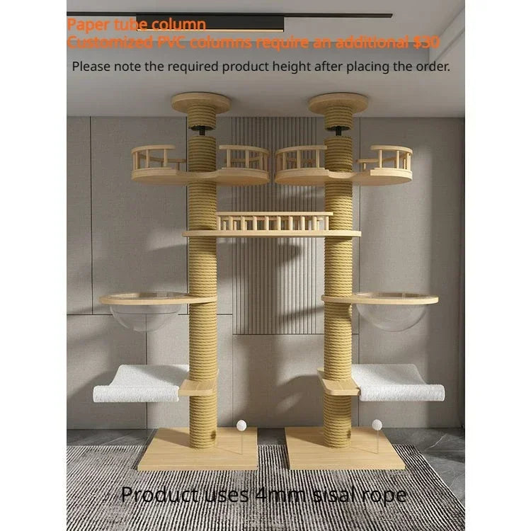 Large Solid Wood Cat Scratching Post Column Without Drilling Double Column Multi-layer Tower Cat Scratching Board