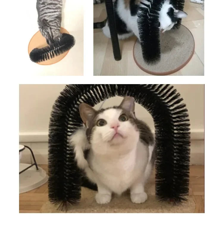 Cat Arch Self Groom Pamper Feline with A Massage Grooming Rubbing Brush with Scratching Pad Toy for Cats Interactive Toys