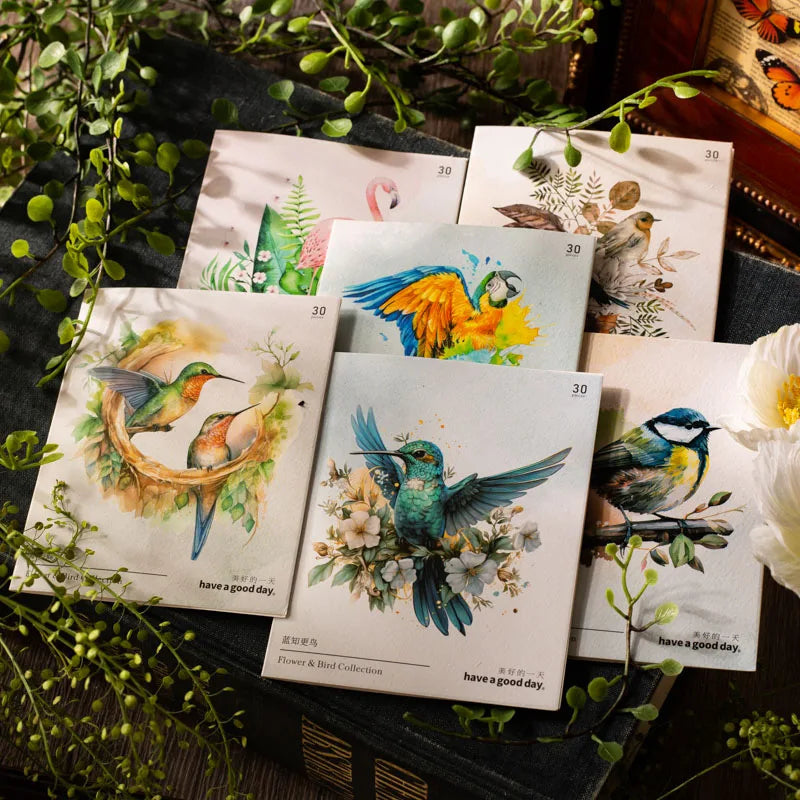 30 pcs Watercolor Style flower birds Stickers aesthetic Decorative Diary Album Stationery Stick Labels