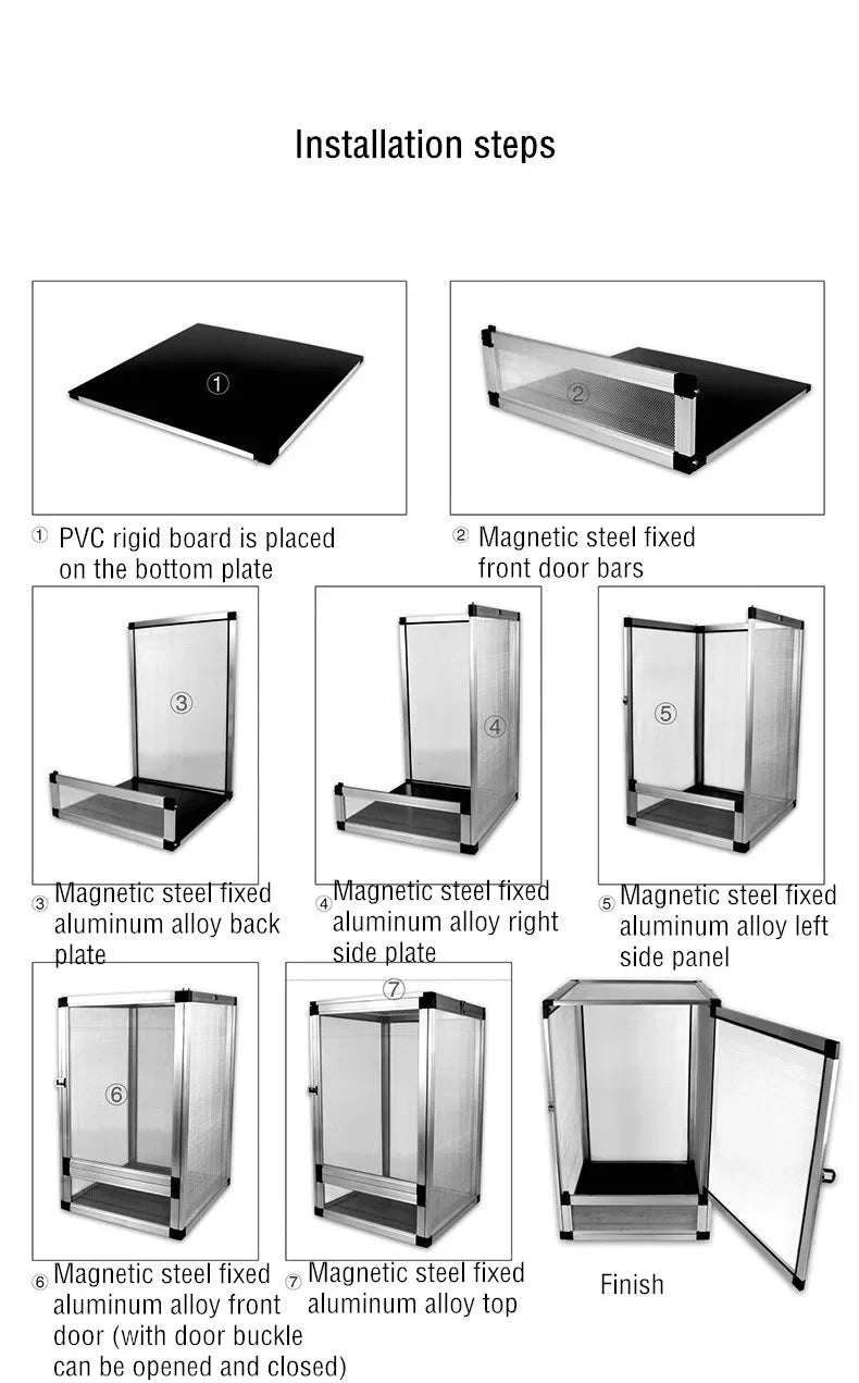 Reptile Detachable Habitat Tank Terrarium Transparent Aluminium Air Screen Cage Front Opening Door Full View