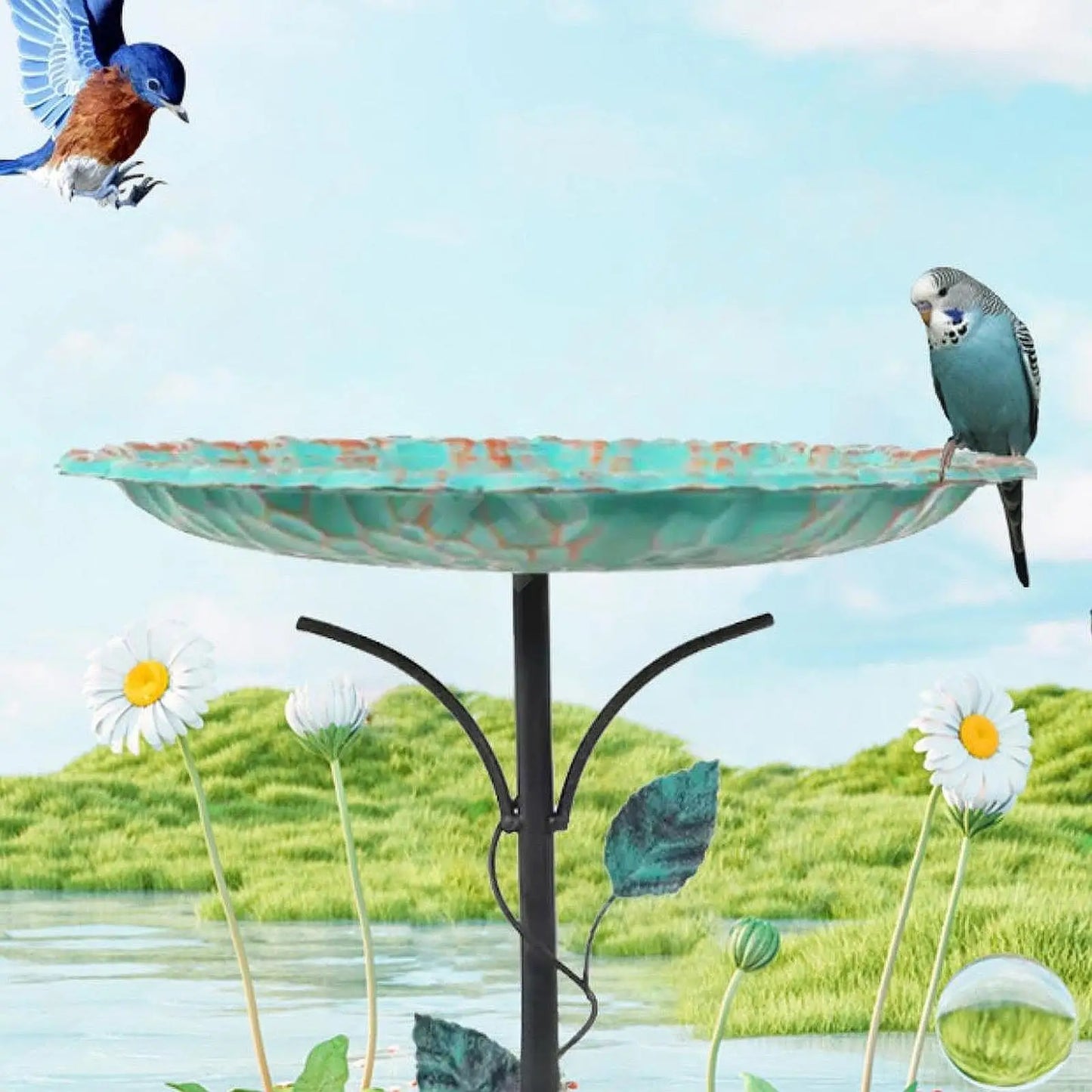 Bird Bath for Outdoor Birdfeeder with Metal Stake Weather Resistant  for Lawn Outdoor Garden