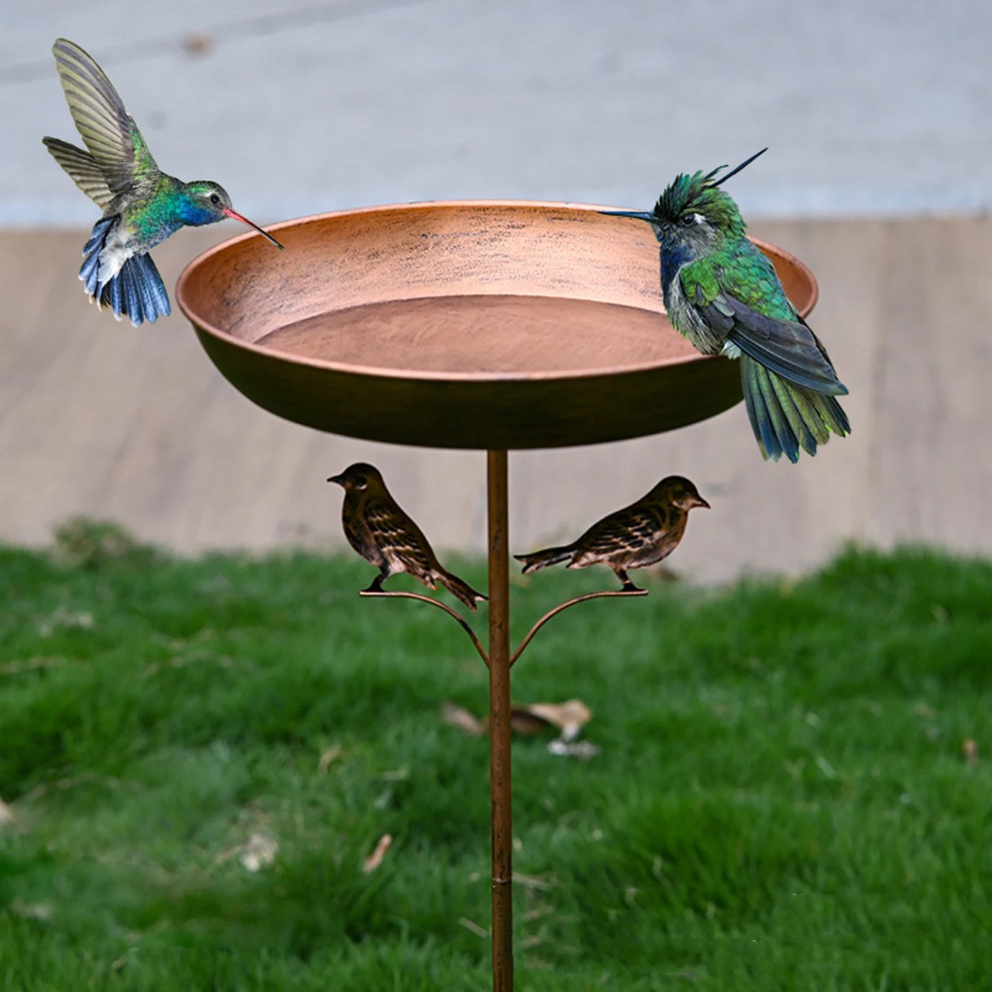 Metal Bird Bath with Stake Vintage Design Outdoor Hummingbird Feeder Bowl for Garden Patio Lawn