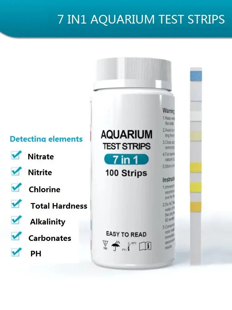 100Pcs Aquarium Test Strips Water Quality Test Strip 7/in1 Fish Tank Test Kit Freshwater Saltwater Aquarium Water pH Test Strips